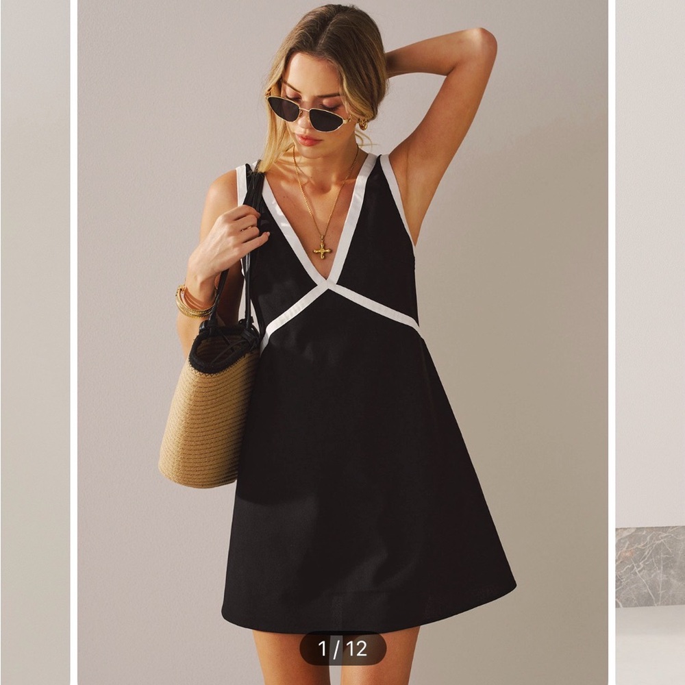 Commense Black Mini Dress with White Trim LBD